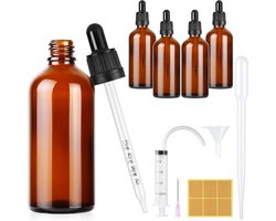 100ml Pipetflessen Set - Bruine Glazen Flessen met Pipet en Toebehoren - Herbruikbare Druppelflessen voor Etherische Oliën