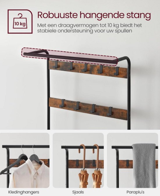 Industriële kapstok met schoenenrek- Bruin/Zwart- Industrieel