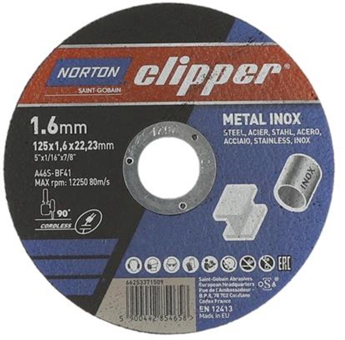 Trennscheibe D125x1,6mm Typ 41 Metall-Inox Bohr.22,23mm NORTON CL...