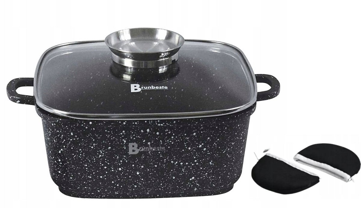 Granieten Braadpan / Vierkante Pan 18 cm – 2,1L met Glazen Deksel