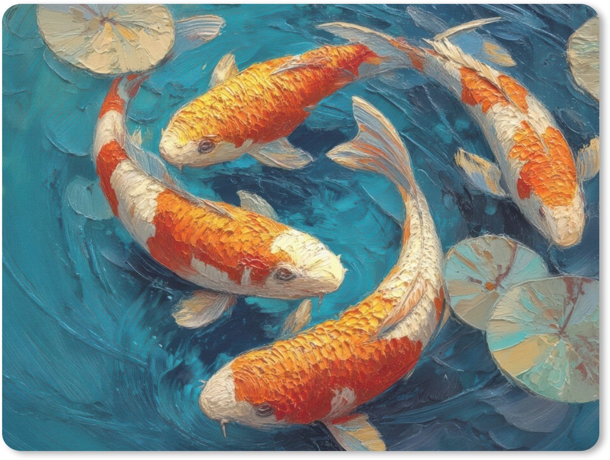 Muismat 23x19 cm - Mousepad Vissen - Waterlelies - Oranje - Water - Muismatten