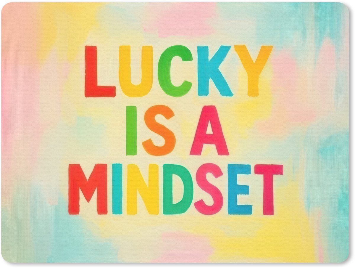 Muismat 23x19 cm - Mousepad Quote - Lucky - Regenboogkleuren - Muismatten