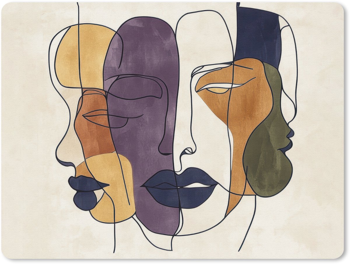 Muismat 23x19 cm - Mousepad Abstract - Overlappende gezichten - Paars - Donkergroen - Muismatten