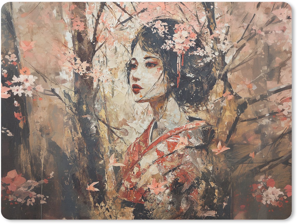 Muismat 23x19 cm - Mousepad Kimono - Vrouw - kersenbomen - Muismatten