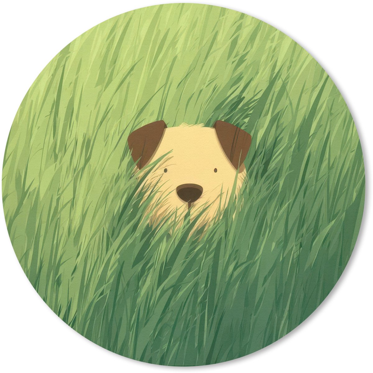 Muismat rond 50x50 cm - Mousepad Hondje - Gras - Oren - Bruin - Ronde muismatten