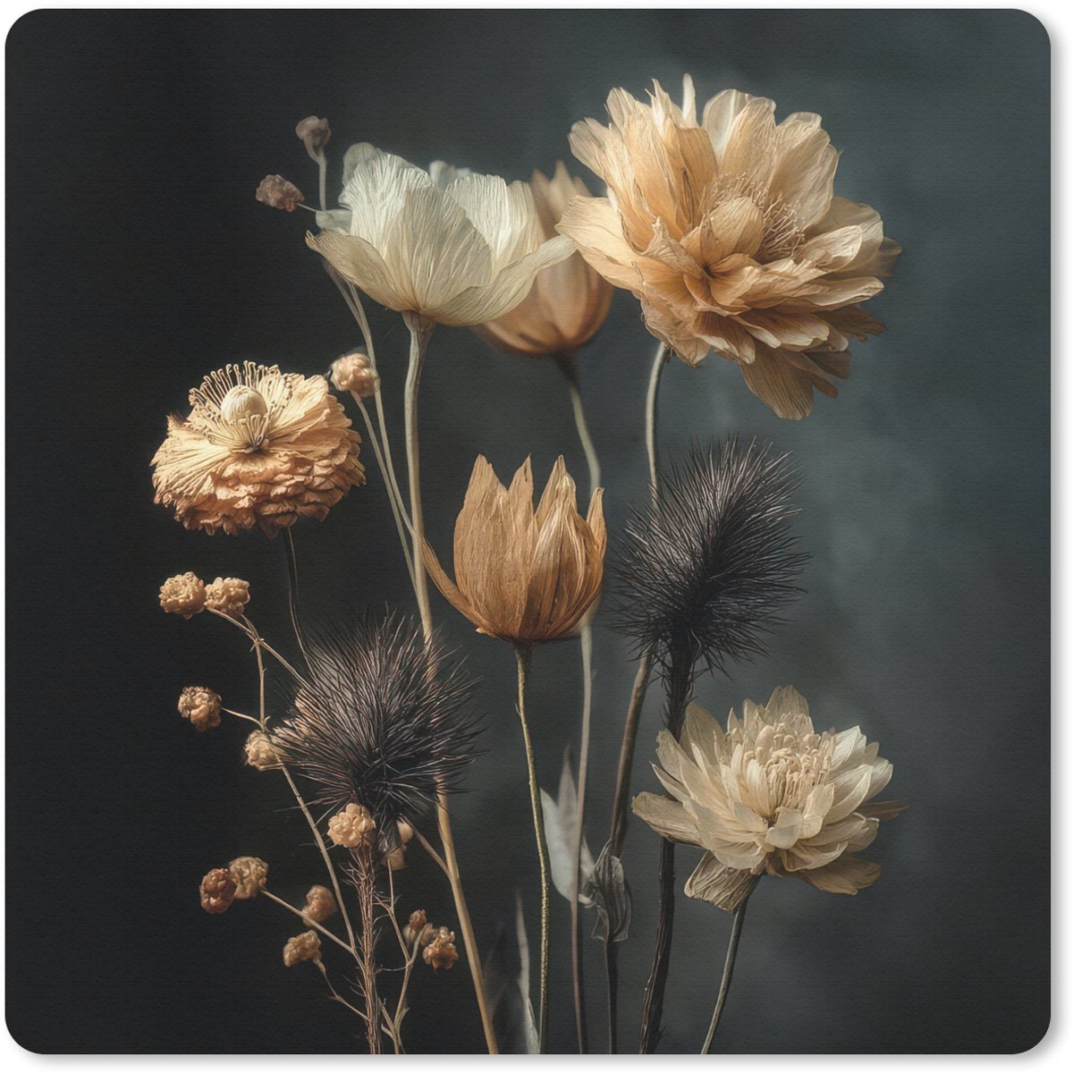 Muismat 20x20 cm - Mousepad Boeket - Bloemen - Licht - Zwart - Muismatten