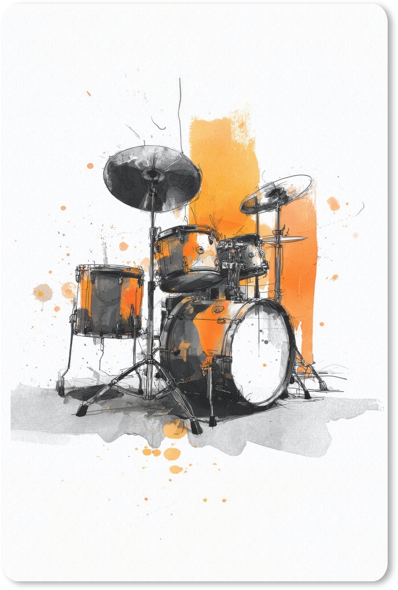 Muismat 18x27 cm - Mousepad Drumstel - Oranje - Zwart - Aquarelverf - Muismatten