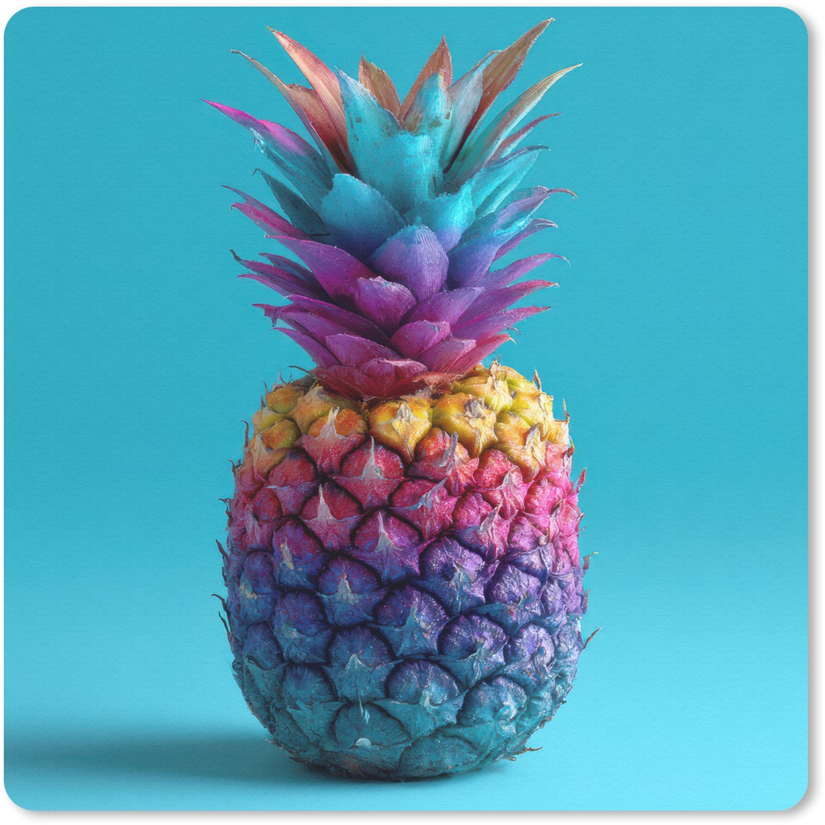 Muismat 20x20 cm - Mousepad Ananas - Regenboog - Blauw - Popart - Muismatten