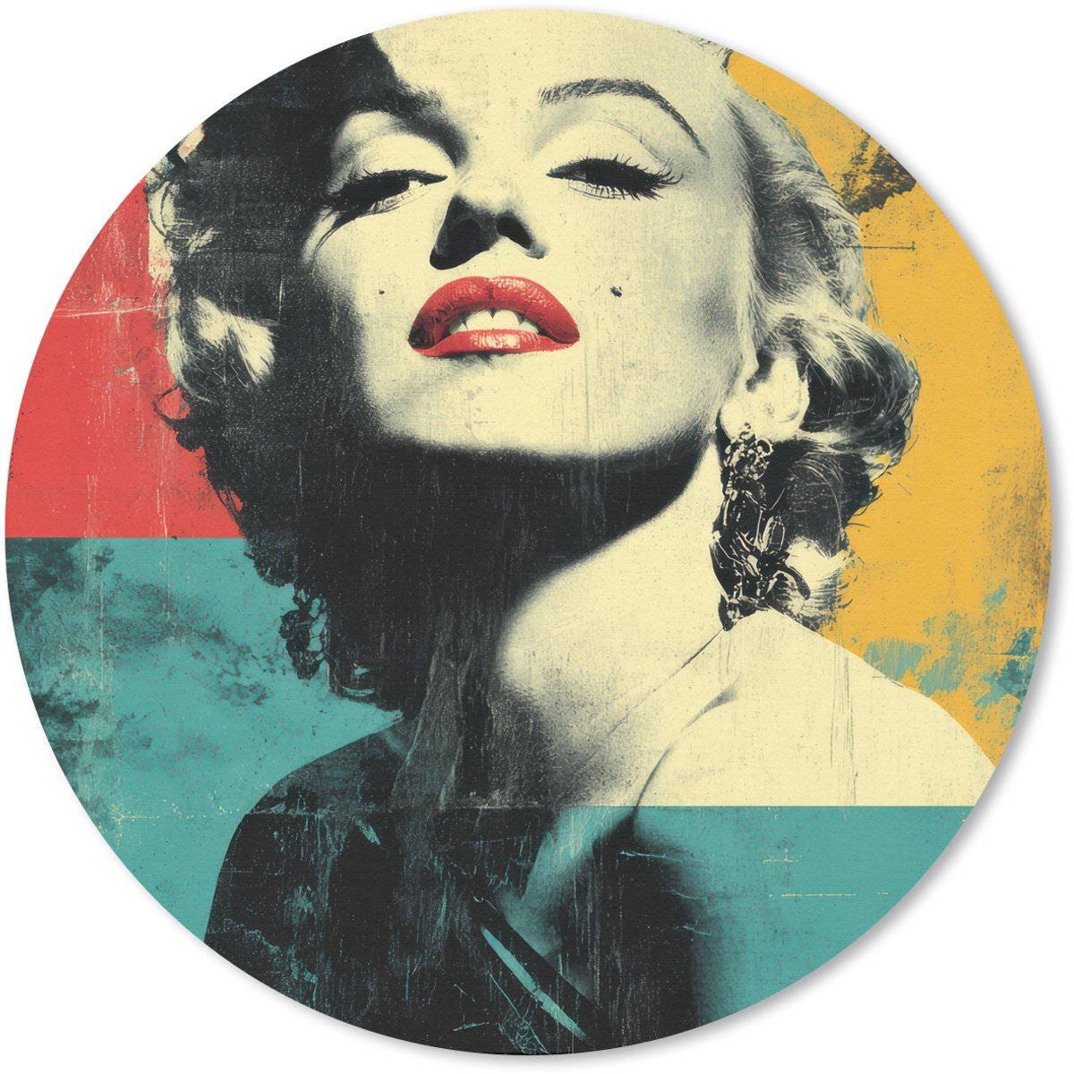 Muismat rond 50x50 cm - Mousepad Vrouw - Rode lippen - Abstracte kleurvlakken - Popartuistraling - Ronde muismatten