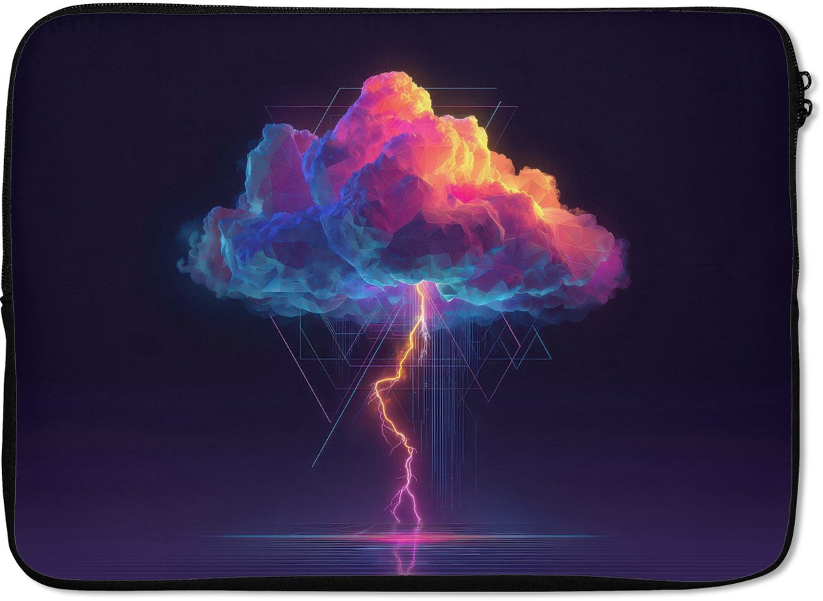 Laptophoes 13 inch - Donderwolk - Bliksemschicht - Licht - Blauw - Laptop sleeve - Binnenmaat 32x22,5 cm - Zwarte achterkant