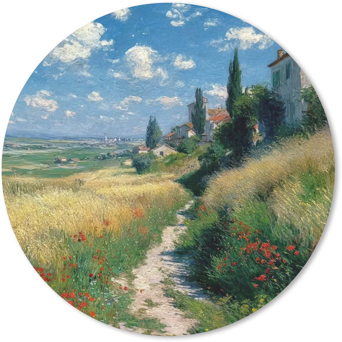 Muismat rond 30x30 cm - Mousepad Zandpad - Huis - Bomen - Grasveld - Ronde muismatten