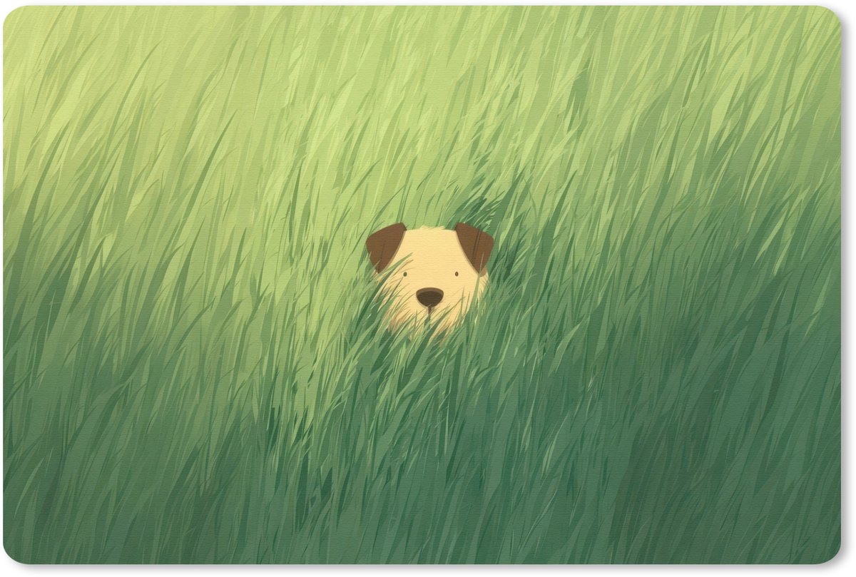Muismat 27x18 cm - Mousepad Hondje - Gras - Oren - Bruin - Muismatten