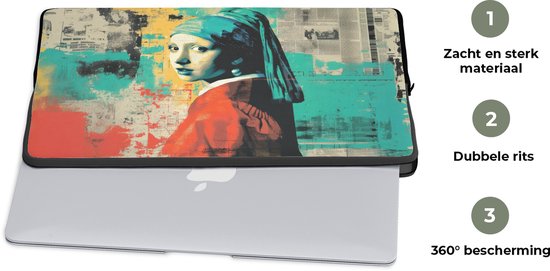 Laptophoes 13 inch - Klassiek - Pareloorbel - Streetartstijl - Kleurrijk - Laptop sleeve - Binnenmaat 32x22,5 cm - Zwarte achterkant