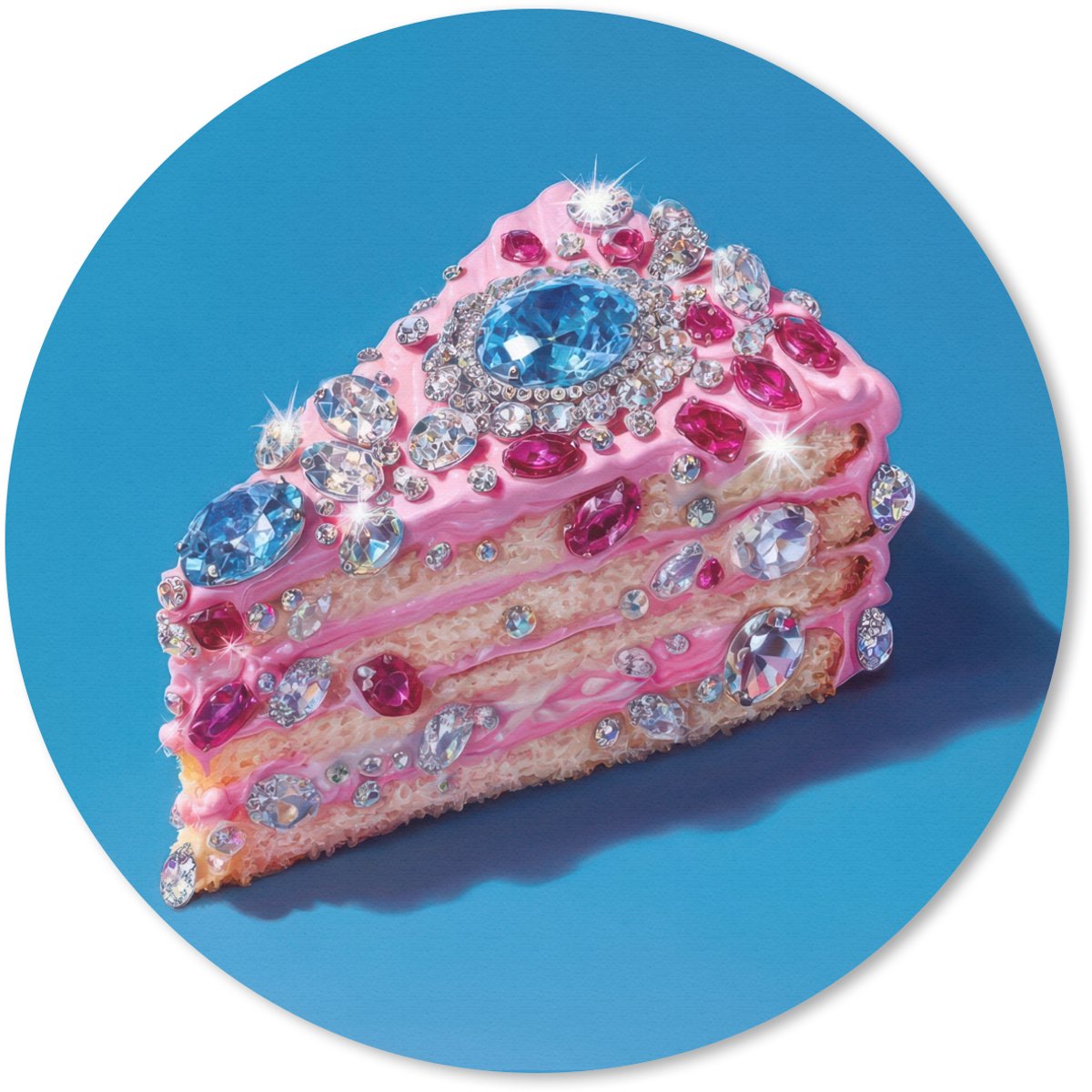 Muismat rond 30x30 cm - Mousepad Taart - Edelstenen - Glitters - Roze - Ronde muismatten