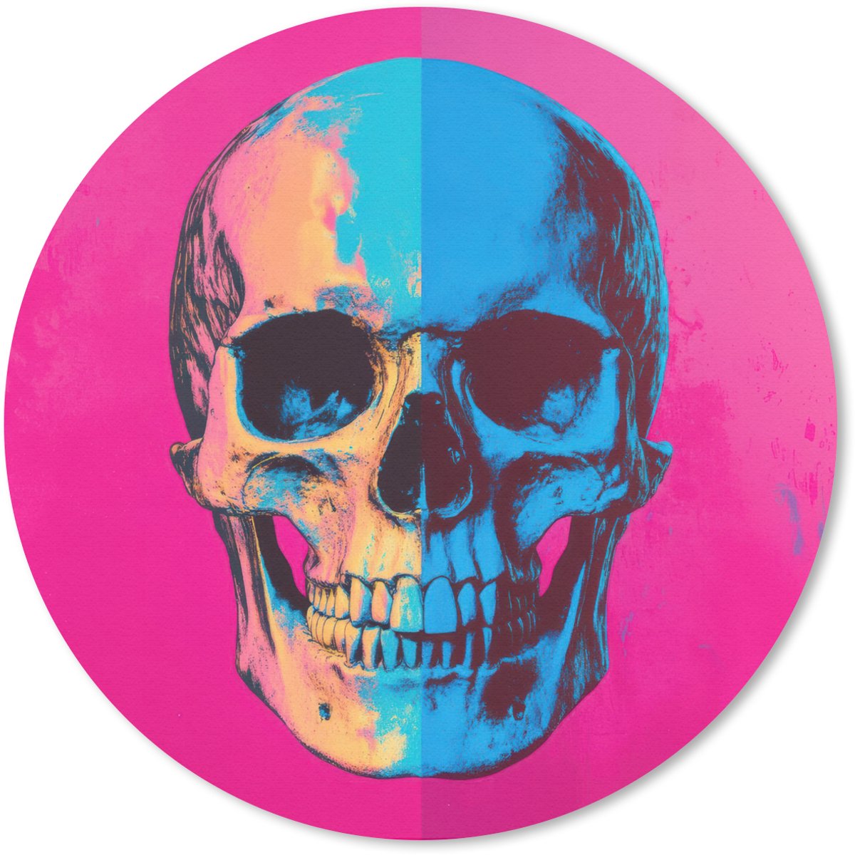 Muismat rond 20x20 cm - Mousepad Neon - Blauw - Pop-art - Schedel - Ronde muismatten