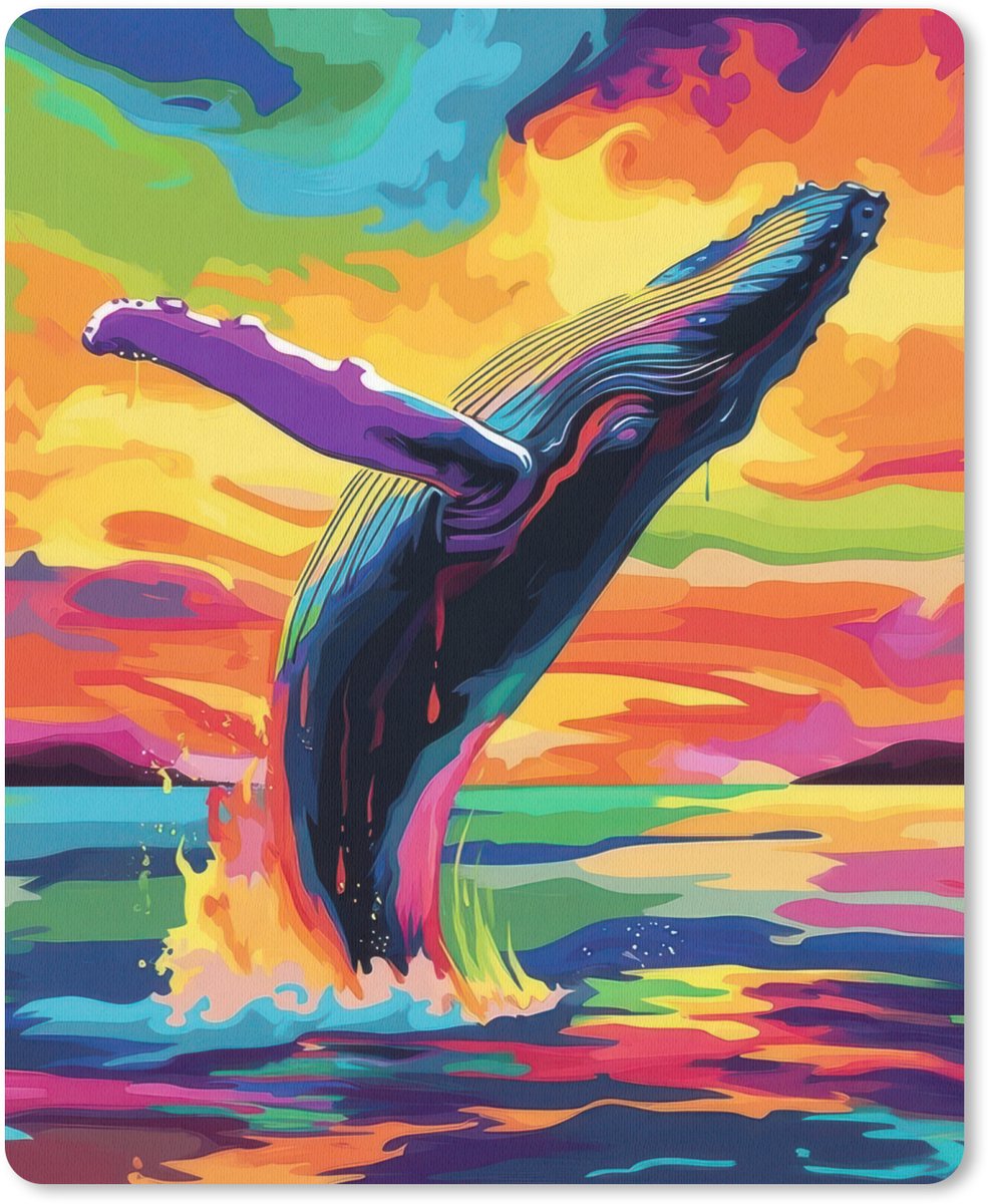 Muismat 19x23 cm - Mousepad Zonsondergang - Walvis - Geschilderd - Kleurrijk - Muismatten
