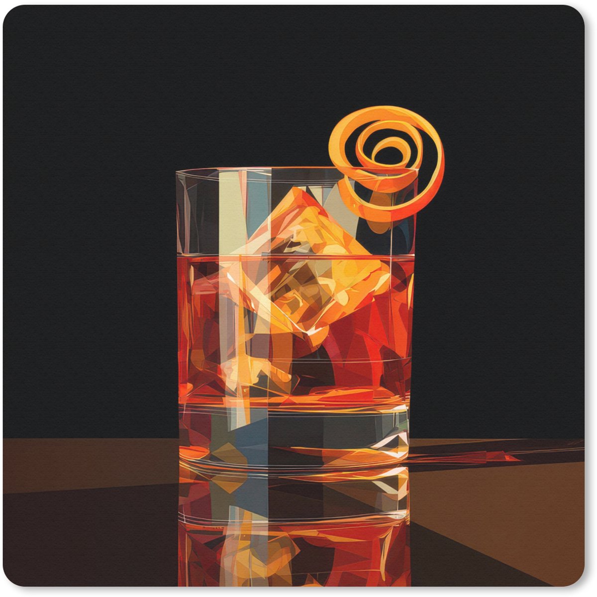 Muismat 20x20 cm - Mousepad Glas - Ijsblokjes - Drinken - Bruin - Muismatten