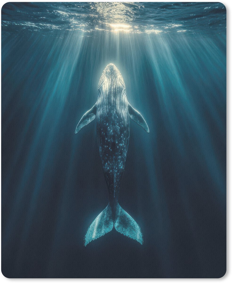 Muismat 19x23 cm - Mousepad Walvis - Water - Zonnestralen - Blauw - Muismatten