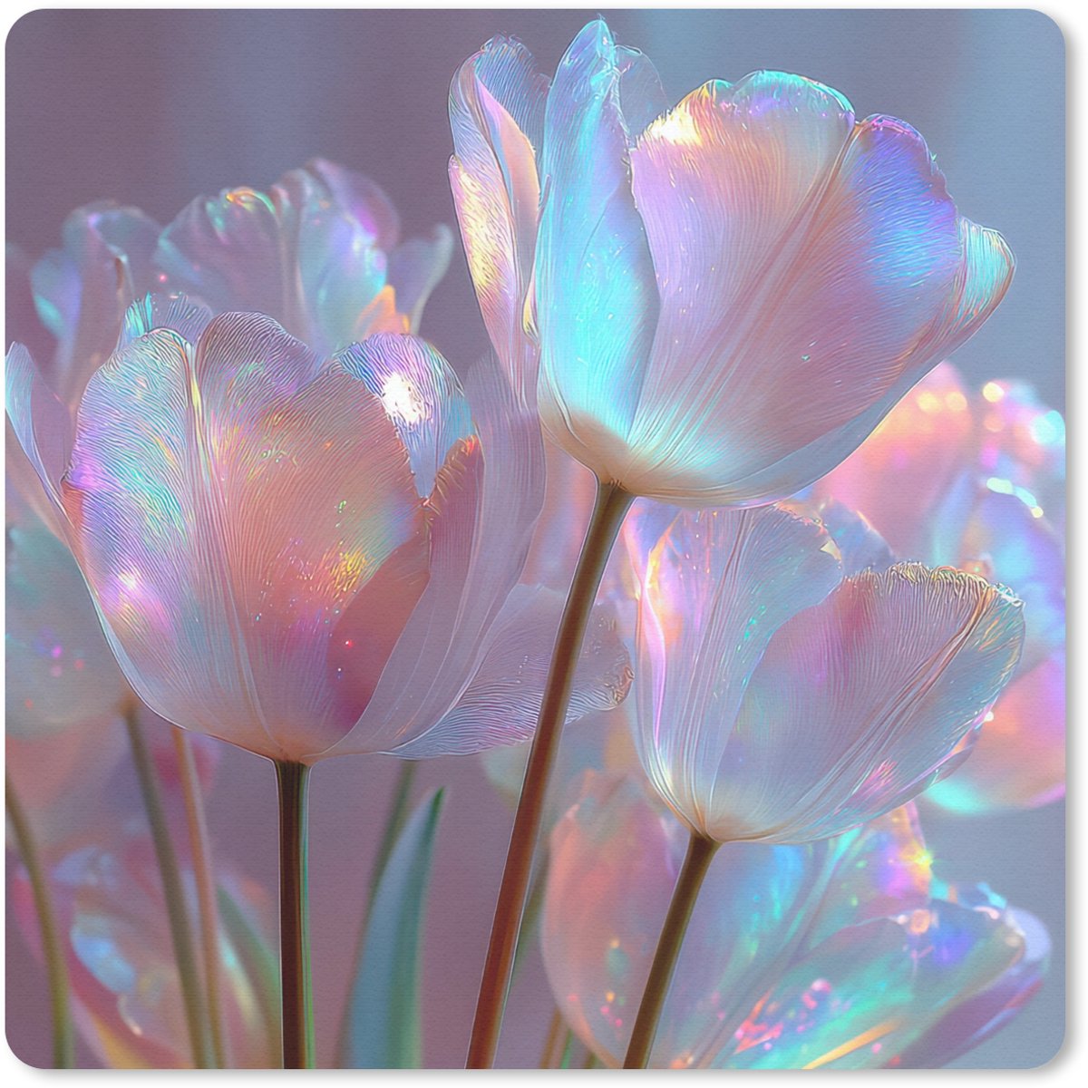 Muismat 30x30 cm - Mousepad Tulpen - Glazen - Bloemblaadjes - Pasteltinten - Muismatten
