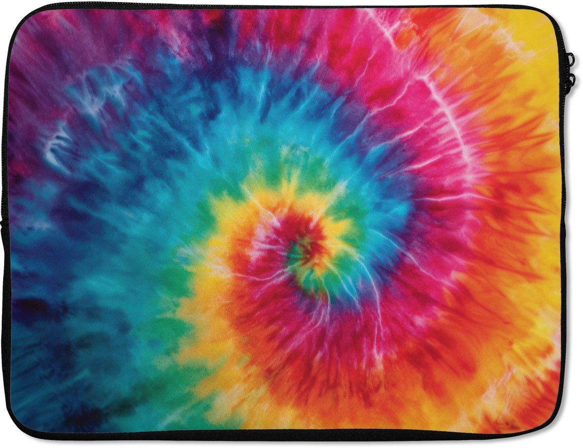 Laptophoes 17 inch - Regenboog - Tie dye - Kleurrijk - Blauw - Laptop sleeve - Binnenmaat 41x28 cm - Zwarte achterkant