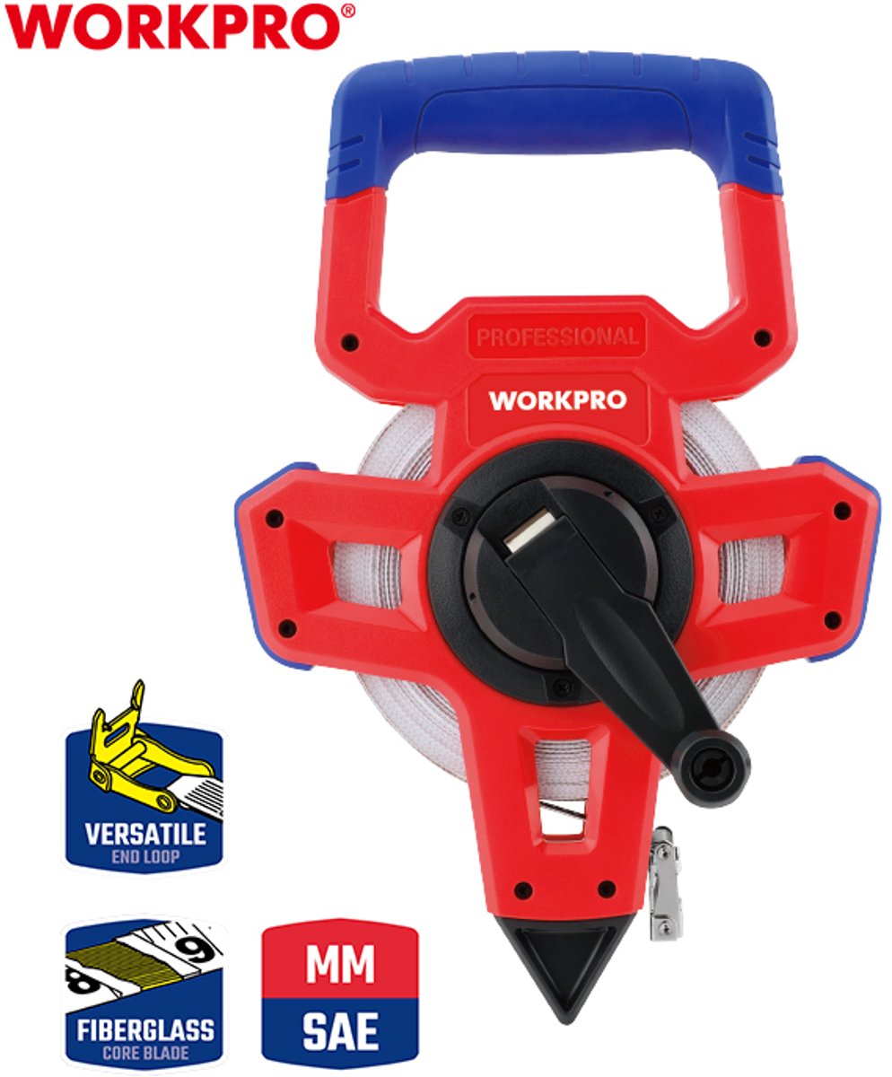 WORKPRO WP263004 Meetlint op Haspel 50 m – Fiberglass – Professioneel