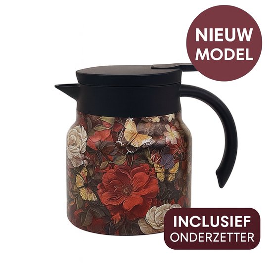 Theepot met Filter – Koffiepot met Filter – Keramische Theekan – Thermoskan voor Koffie & Thee – 1000ML – Inclusief Onderzetter