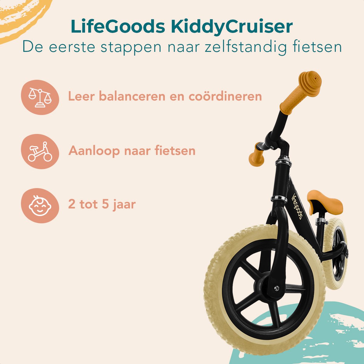 LifeGoods Loopfiets - Speelgoed 2 jaar en ouder - Jongens en Meisjes - Balance Bike - Loopfietsje - Zwart — afbeelding 2