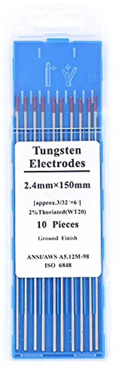 10 Pack TIG Welding Tungsten Thickened 3/32" WT20 (Red) Earned Tungsten Electrodes-2.4x150mm — afbeelding 2