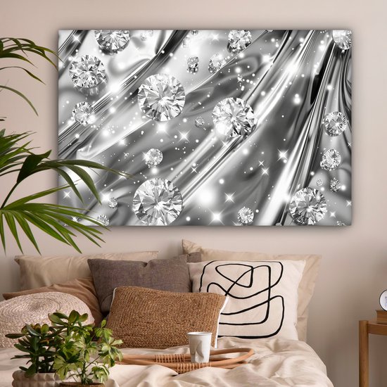 Peinture sur toile 120x80 cm - Décoration murale Abstrait - Diamant - Luxe - Moderne - Argent - Décoration murale salon - Décoration chambre moderne - Tableaux abstraits