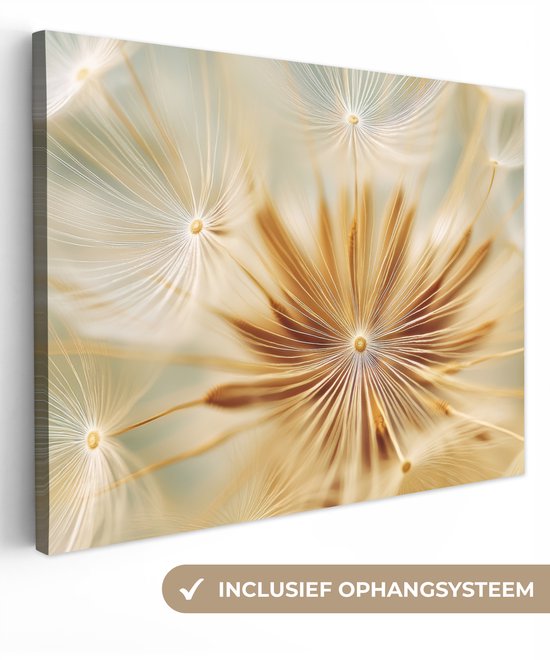 Canvas schilderij 120x90 cm - Wanddecoratie Paardenbloem - Beige - Abstract - Modern - Natuur - Muurdecoratie woonkamer - Slaapkamer decoratie - Kamer accessoires - Schilderijen op canvas