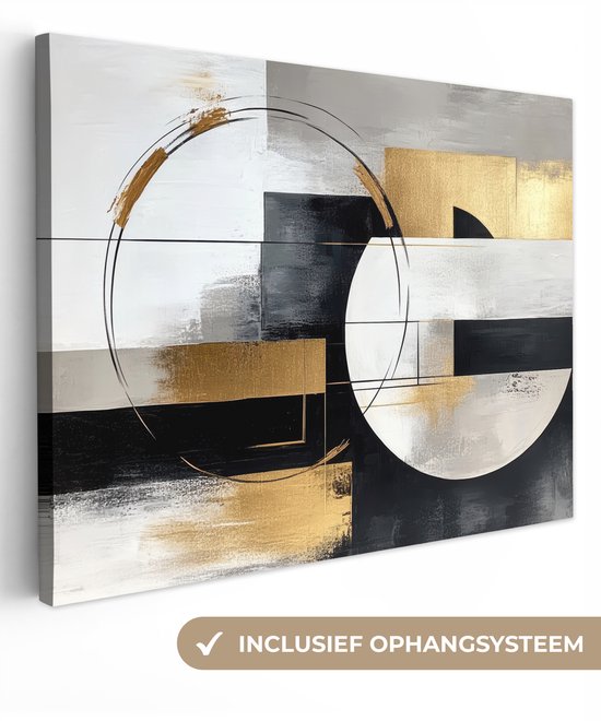 Peinture sur toile 160x120 cm - Décoration murale Abstrait - Or - Argent - Formes - Esthétique - Décoration murale murale salon - Décoration chambre - Accessoires de chambre - Peintures
