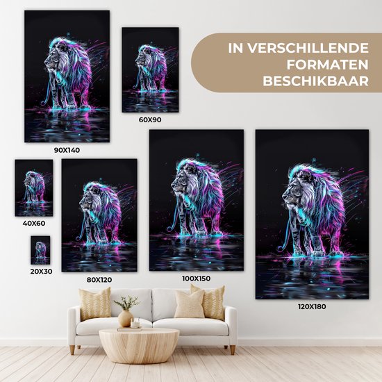 Canvas schilderij 120x180 cm - Wanddecoratie Leeuw - Kleuren - Zwart - Dieren - Muurdecoratie tienerkamer - Kamer decoratie voor tieners - Tiener jeugdkamer accessoires - Slaapkamer schilderijen