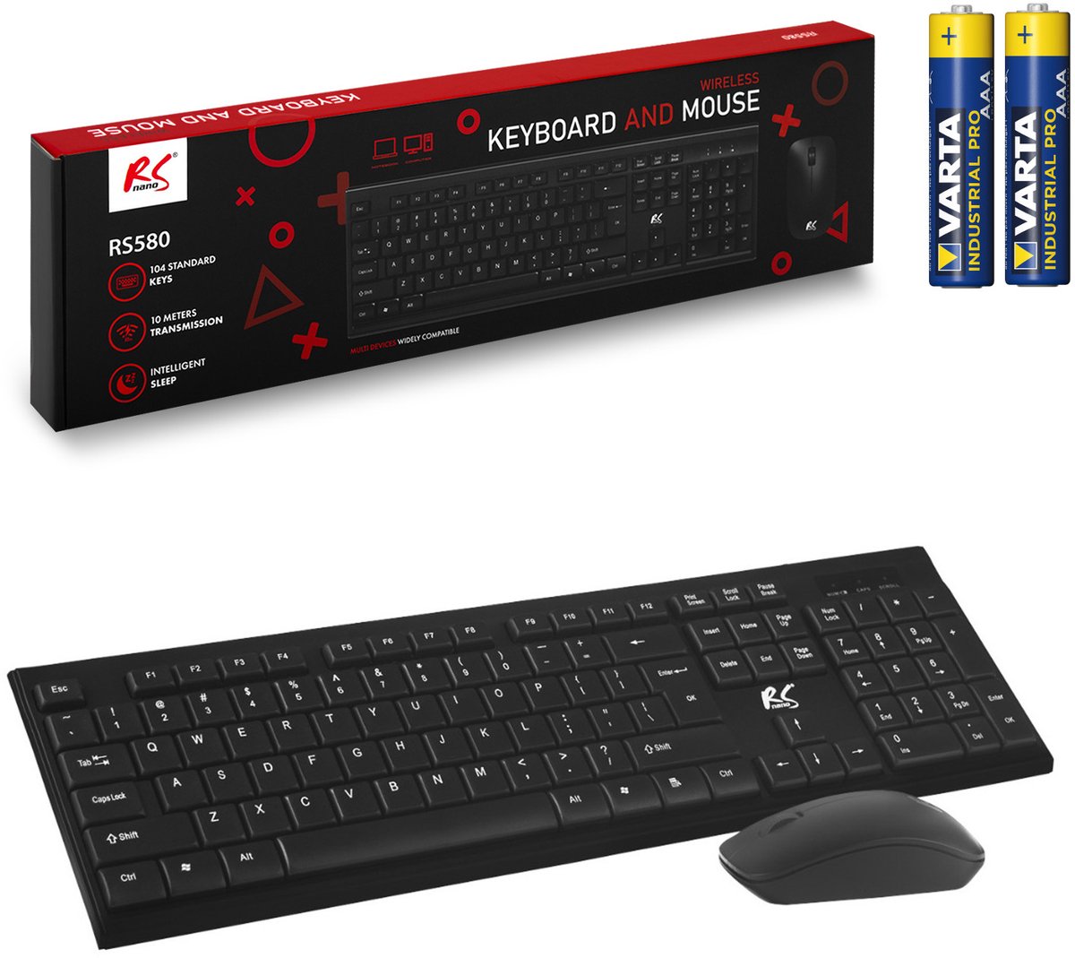 NanoRS, RS580 - Draadloos toetsenbord + muis COMBO set met 2x AAA alkalinebatterij