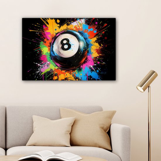 Peinture sur toile 90x60 cm - Décoration murale Graffiti - Sport - Boule de Pool - Billard - Décoration murale murale salon - Décoration chambre - Accessoires de chambre - Peintures