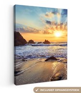 Canvas schilderij 60x80 cm - Wanddecoratie Strand - Zonsondergang - Natuur - Zee - Landschap - Muurdecoratie woonkamer - Slaapkamer decoratie - Kamer accessoires - Schilderijen op canvas