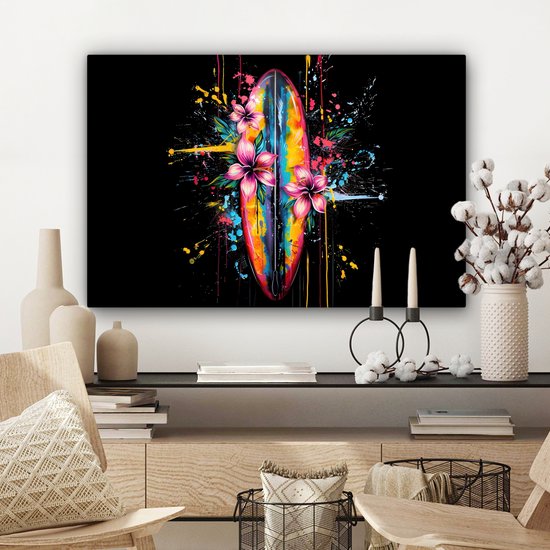 Canvas schilderij 90x60 cm - Wanddecoratie Graffiti - Sport - Surfen - Zomer - Muurdecoratie woonkamer - Slaapkamer decoratie - Kamer accessoires - Schilderijen op canvas