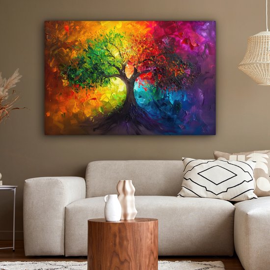 Peinture sur toile 120x80 cm - Décoration murale Arbre - Coloré - Moderne - Abstrait - Décoration murale salon - Décoration chambre - Accessoires de chambre - Peintures