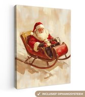 Tableau sur toile 30x40 cm - Décoration murale Noël - Traîneau - Père Noël - Décoration murale salon - Décoration chambre - Accessoires chambre - Peintures sur toile - Décoration de Noël pour l'intérieur - Décorations de Noël - Décoration de Noël