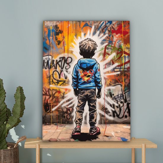 Peinture sur toile 60x80 cm - Décoration murale Graffiti - Garçon - Couleurs - Street Art - Décoration murale murale salon - Décoration chambre - Accessoires de chambre - Peintures