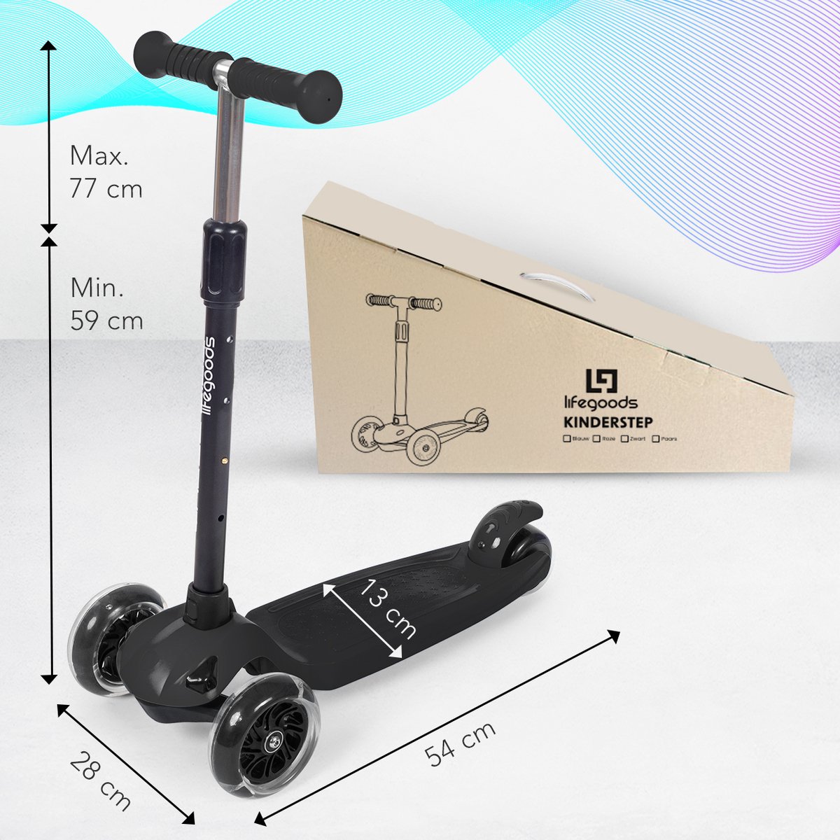 LifeGoods TurboRide Kinderstep - Step 5-8 Jaar - 3 Lichtgevende LED Wielen - Hoogte Verstelbaar - Jongens/Meisjes - Zwart — afbeelding 9