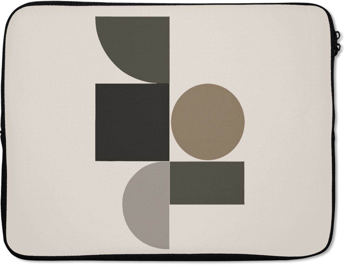 Laptophoes 15.6 inch - Aardetinten - Abstracte compositie - Eenvoudige vormen - Laptop sleeve - Binnenmaat 37x26 cm - Zwarte achterkant