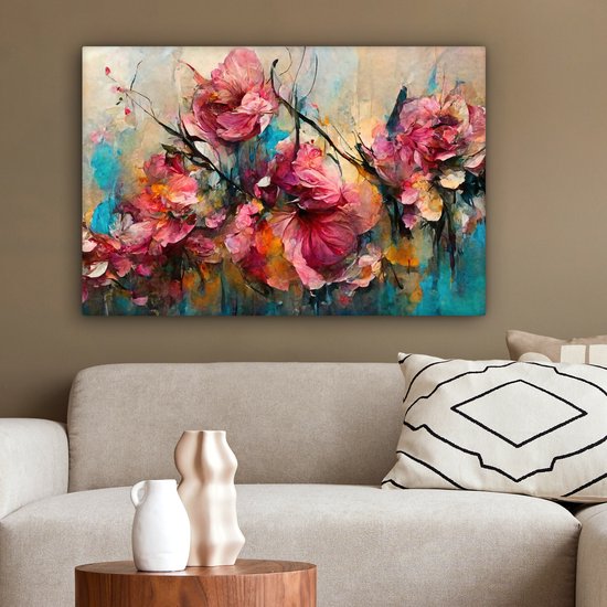 Tableau toile fleurs - Art - Rose - Toile canvas - Peintures sur toile - Décoration salon - Chambre - 60x40 cm - Décoration murale - Photo sur toile - Décoration murale - Décoration chambre