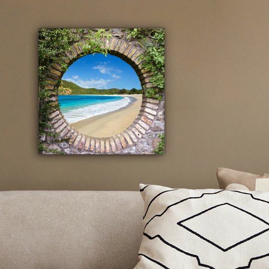 Tableau sur toile 20x20 cm - Décoration murale Plage - Mer - Vue - Décoration murale salon - Décoration chambre - Accessoires chambre - Peintures