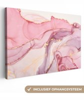 Toile Peinture Or - Marbre - Rose - 140x90 cm - Décoration murale