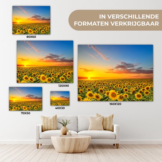 Toile - Peinture fleurs - Tournesol - Fleurs - Soleil - Décoration chambre - Tableau sur toile - 160x120 cm - Décoration murale - Salon