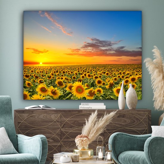 Toile - Peinture fleurs - Tournesol - Fleurs - Soleil - Décoration chambre - Tableau sur toile - 160x120 cm - Décoration murale - Salon