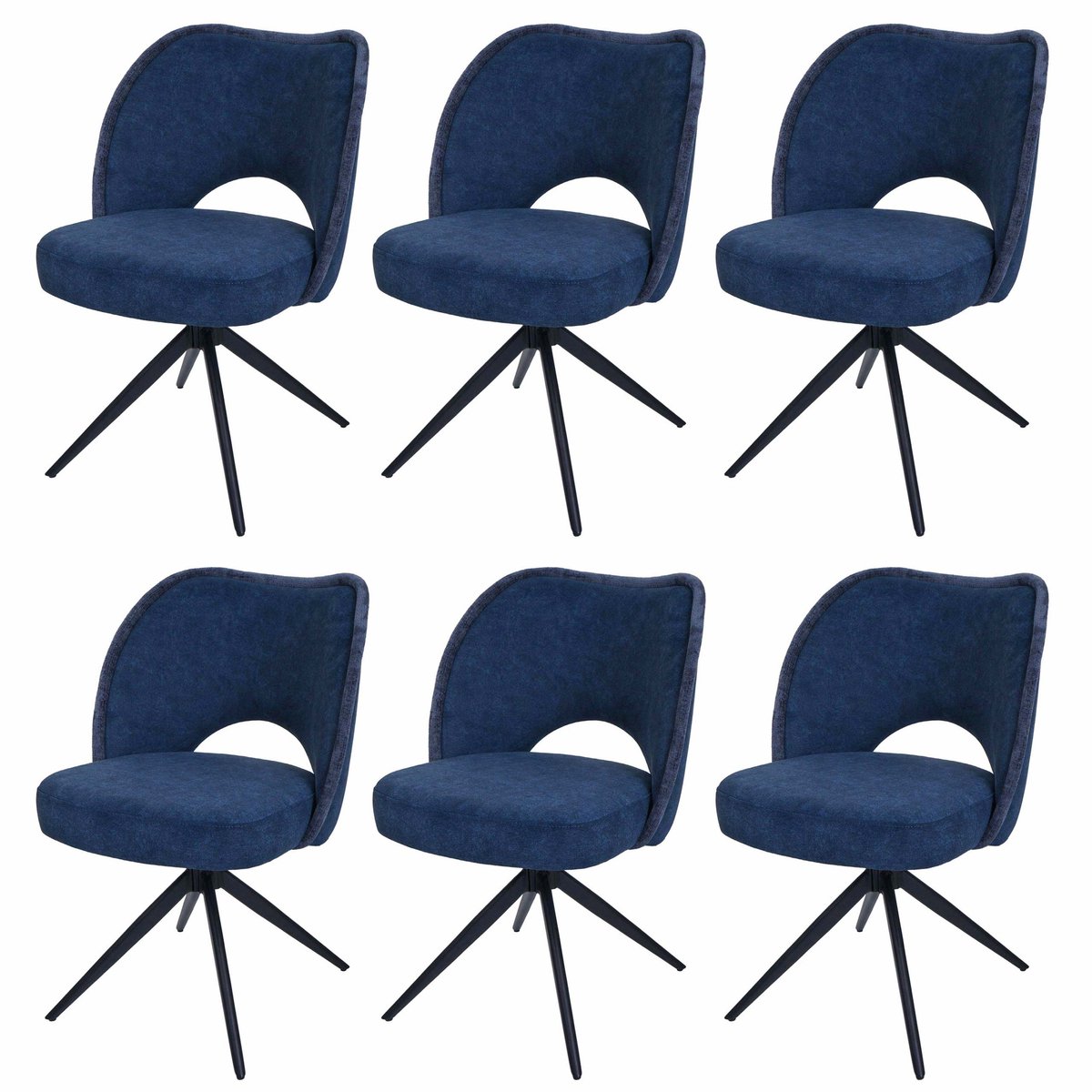MCW Set van 6 eetkamerstoelen MCW-N72, gestoffeerde keukenstoel, draaibaar met automatische terugkeerfunctie, stof/textiel (420 g/m²) ~ blauw