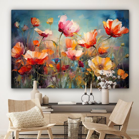 Peinture sur toile fleurs 180x120 cm - Art abstrait peint à la main - Décoration de maison salon aquarelle colorée - Peintures murales de Cuisine - Accessoires de Décoration murale - Décorations d'intérieur de chambre - Toile murale nature botanique