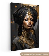 Tableau sur toile 80x120 cm - Portrait de femme doré - Accessoires de décoration de chambre - Peintures salon - Décoration murale noire chambre - Décoration murale murale cuisine noire - Tissu mural intérieur - Décoration maison dorée