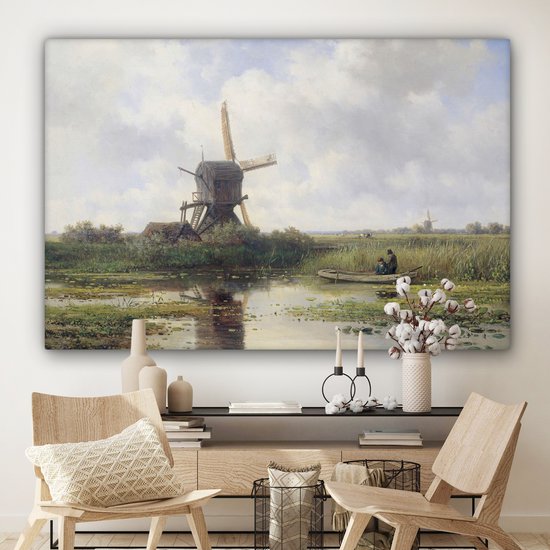 Toile - Peinture Moulin à vent - Willem Roelofs - Maîtres anciens - Art - 180x120 cm - Décoration murale - Salon